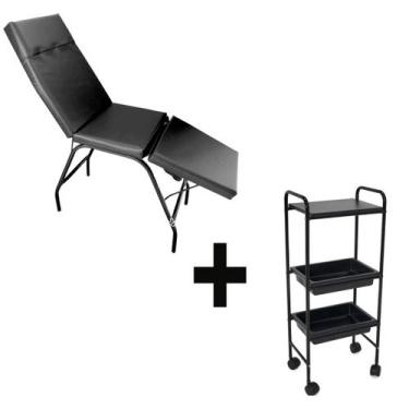 Imagem de Kit Preto Maca 3 Posições + Carrinho roda Tatuagem Estética - HENVIFER