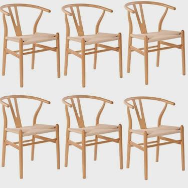 Imagem de Kit com 6 Cadeiras para Sala de Jantar Wishbone Madeira Maciça