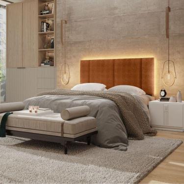 Imagem de Cabeceira Estofada Cama Box Casal Com Led Splend 140 Cm Buclé Terracota