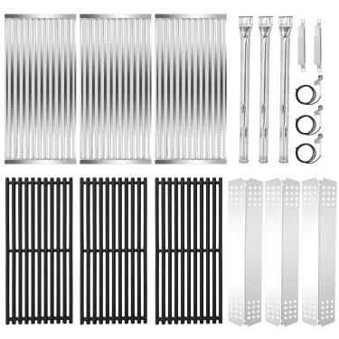 Imagem de Criditpid Peças de reposição para churrasqueira Charbroil 463241314, modelos 463241313, grelha de ferro fundido, placas emissoras de aço inoxidável, placa de calor, tubos de queimador, tubos de