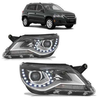 Imagem de Farol Dianteiro Daylight Tiguan 2010 2011 Led Máscara Negra Liso Acríl