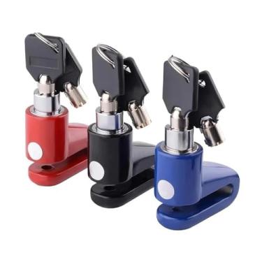 Imagem de Cadeado Com Chave Trava Para Disco Freio Tranca Moto E Bike Bicicleta Antifurto Universal Bloqueio Aço Segurança, 3 Cores Disponíveis, Vermelho, Preto e Azul, Conforme estoque