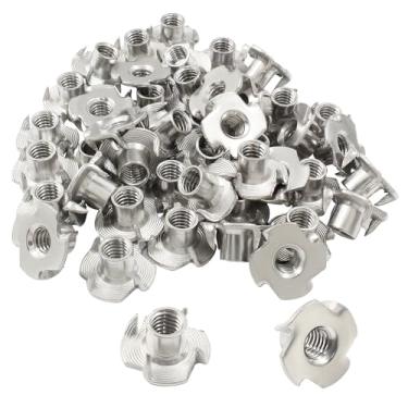 Imagem de Murtenze 50 peças de porcas em T de 5/40.6 cm-18, porca em T de quatro garras de aço inoxidável para armários de madeira de inserção rosqueada ao ar livre