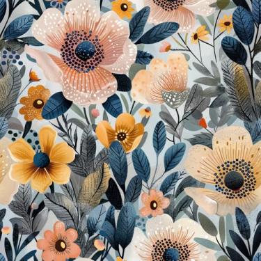 Imagem de COKCOKR Papel de parede floral, 45 x 300 cm, papel de parede autoadesivo azul/rosa/cinza/amarelo floral autoadesivo para sala de estar, quarto, banheiro, armário de parede