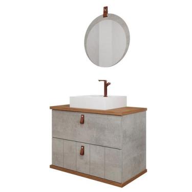 Imagem de Gabinete de Banheiro Milano 80 com Espelho Lua Cimento/Freijo - MGM