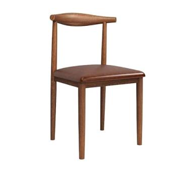 Imagem de Cadeira de jantar ergonômica com acolchoamento confortável e design resistente (nogueira [almofada de couro marrom])