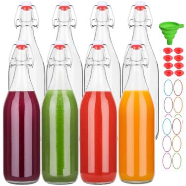 Imagem de Homerove Pacote com 8 garrafas de vidro de 473 ml, garrafa de cerveja flip top com tampa para Kombucha, 2ª fermentação, Kefir, extrato de baunilha, bebidas - tampas herméticas