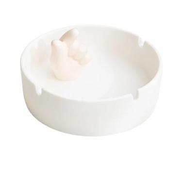 Imagem de Cinzeiro na mesa cinzeiros fumadores cerâmica cinzeiro circular cinzeiro de mesa criativo retro fumar moda para mesa de escritório em casa ornamentos (branco)