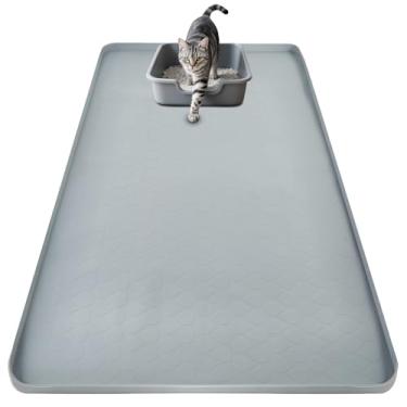Imagem de SpaceTime Tapete grande para gatos 86 x 56 cm, tapete de armadilha de areia para gatinho, tapete de caixa de areia extra grande para gatos, impermeável e à prova de urina XL almofada de silicone para