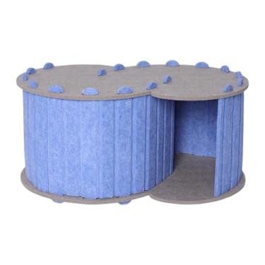 Imagem de Gralara Caverna de gato de túnel de túnel de gato com 2 orifícios resistentes à capa removível Pet Supplies Playground Pet House para 2 gatos, Azul