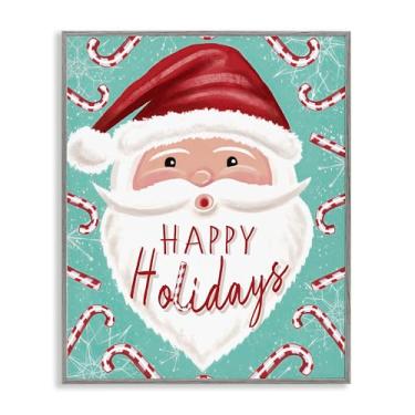 Imagem de Stupell Industries Jolly Santa & Candy Canes arte giclée emoldurada cinza, design por Elizabeth Tyndall, 28 x 35 cm