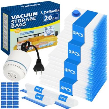 Imagem de Pacote com 20 sacos de armazenamento a vácuo com bomba elétrica (3 Jumbo, 4 grandes, 5 médios, 5 pequenos, 3 sacos de enrolar), bolsa econômica de espaço para roupas, edredons, travesseiros, colchões