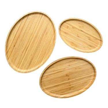 Imagem de Conjunto de 3 bandejas de bambu para servir – conjunto de tábua de charcutaria para queijo, carne, frutas e aperitivos – Travessa decorativa de madeira para cozinha, casa e banheiro armazenamento e