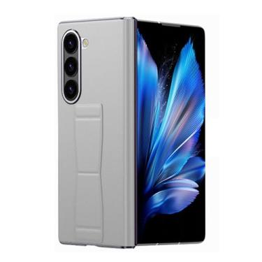 Imagem de HAO RIYLN Capa de couro genuíno para Samsung Galaxy Z Fold 6, capa de telefone luxuosa com alça de pulso dobrável com dobradiça à prova de choque, branca, dobra 6