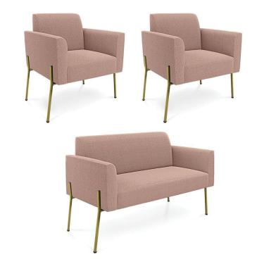Imagem de Namoradeira E 2 Poltronas Pé Ferro Dourado Marisa Bouclê Rosê D03 - D`rossi