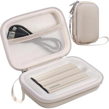 Imagem de Lacdo Maleta de transporte de disco rígido para Samsung T7 Shield/T7 Touch Unidades de estado sólido portáteis 500 GB 1/2TB USB 3.3 SSD externo armazenamento à prova de choque Bolsa de viagem,Bege
