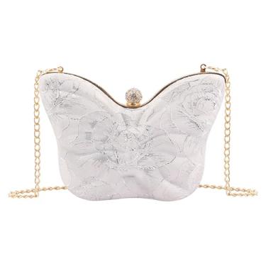 Imagem de Naimo Bolsa feminina borboleta para noite com glitter, bolsa de ombro bordada, bolsa clutch para festa de casamento, Prata
