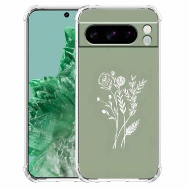 Imagem de malegaon Flor verde estética abstrata minimalista estampa floral, capa completa de TPU macio moderno para Google Pixel 8 Pro