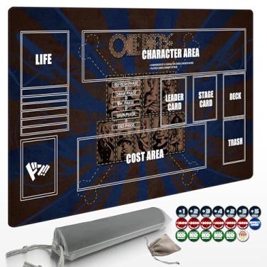 Imagem de Extalas Playmat for One Piece Card Game (24x14 Inches): with Non-Slip Rubber, Zones Design, a Professional Storage Bag Included, Plus a Limited-Time Gift of a Set of 20 Damage Counters (Black1)
