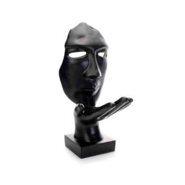 Imagem de Máscara Sopro Decorativa Preto Fosco Em Cerâmica 35x16x20 Cm - D'rossi