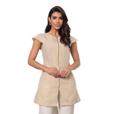 Imagem de Jaleco Manga Curta com Zíper Bege Oxford Lala - Gardenia Jalecos, GG