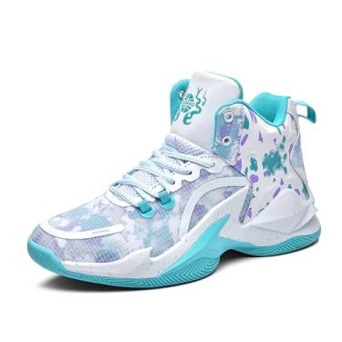 Imagem de Tênis de basquete masculino de cano alto com suporte de amortecimento de malha respirável e sola antiderrapante(White-green-1,37 BR)