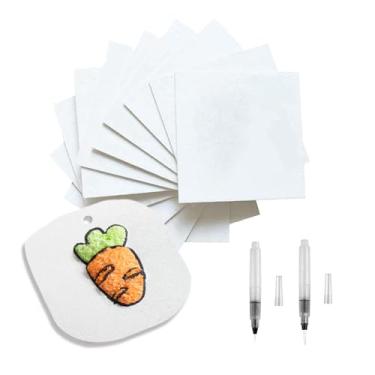 Imagem de 20 peças de papel de pintura de textura de espuma para artesanato, papel de pintura em branco com textura inchada com 2 canetas pincel de água, folhas de textura de espuma branca para suprimentos de