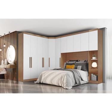 Imagem de Quarto Modulado Rizon 5 Peças (1 Armário Ponte + 1 Closet + 2 Guarda Roupas + 1 Complemento) QC202 Freijo Cumaru c/ Fendi - Novo Horizonte