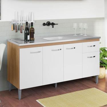 Imagem de Balcão De Pia Ambiente Gabriela 150cm Amêndoa Branco - Ajl