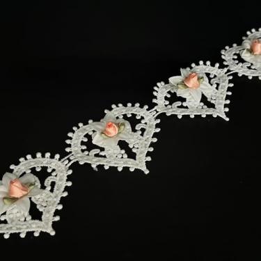 Imagem de 1 jarda vintage contas brancas pérolas flores acabamento borda de renda amor coração floral bordado tecido apliques costura renda para casamento vestido de noiva roupas chapéu decoração (branco sem
