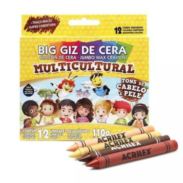 Imagem de Giz De Cera Multicultural C/12 Cores Tons Pele e Cabelo - Acrilex