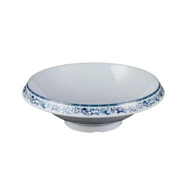 Imagem de Prato de porcelana azul e branco redondo estilo nórdico esmaltado comercial espesso - placa de borda larga de 20 cm de altura
