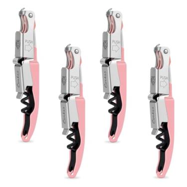 Imagem de CORKAS Wine Key - Pacote com 4 saca-rolhas profissionais feito à mão, abridor de vinho compacto e resistente com dobradiça dupla, cortador de folha e abridor de garrafa, presentes de aniversário para