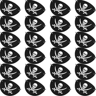 Imagem de Blulu Pacote com 24 adesivos de olho de pirata de feltro preto, caveira de um olho, máscara de capitão caribenho, para festa de Halloween, Natal e lembrancinhas de festa infantil