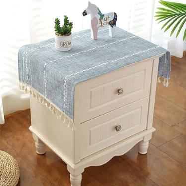 Imagem de SIELUNO Capa para mesa de cabeceira, toalha de mesa retangular de cabeceira com bolsos e borla, toalha de mesa pequena de algodão e linho à prova d'água pequena para TV, armário, lavadora, secadora