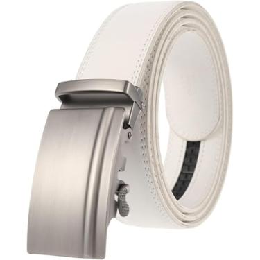 Imagem de Cinto Masculino, Cintos De Couro Genuíno De Couro Masculino Para Homens Preto Branco Vestido Cinto Formal Masculino Fivela Automática, White, Length 115CM