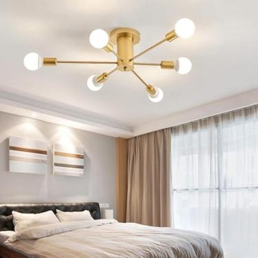 Imagem de Lustres Modernos Industriais Semi-flush Mount Luzes De Teto Simplicidade Luz Elegante Para Sala De Estar Sala De Jantar Quarto, Golden, 10T