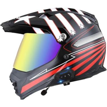 Imagem de Capacete De Motocross Com Fone De Ouvido Bluetooth Integrado, Capacete Mx, Capacete De Motocicleta, Com Viseira Solar Dupla, Para Capacete Quad Atv Enduro, Certificação Ece, 18, S(55-56cm)