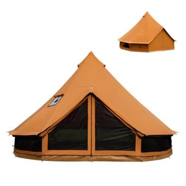 Imagem de TOMOUNT Barraca de sino de lona com conector de fogão, uso para 4 a 6 pessoas com malha ventilada de 360°, diâmetro de 30 m para barraca de acampamento familiar glamping yurt 4 estações