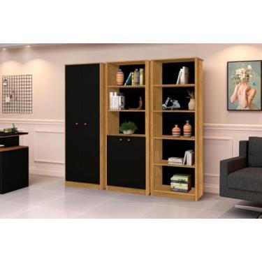 Imagem de Conjunto Home Office 3 Estantes Multiusos JA Móveis Freijó/preto