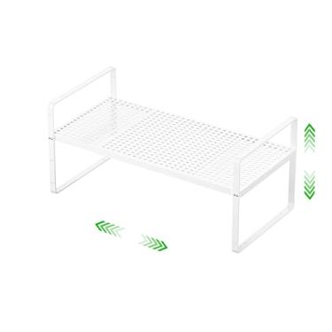 Imagem de SOFRON Prateleira de armazenamento expansível para armário empilhável rack organizador para cozinha banheiro despensa armário de especiarias bancada de café casa escritório mesa resistente antiderrapante branco pequeno 1 pacote