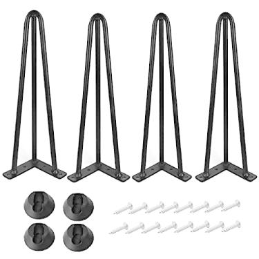 Imagem de ALXEH Pernas de mesa de grampo de cabelo de 55 cm de diâmetro de 3 hastes para móveis, pés de 4 peças, pernas de móveis pretos resistentes com protetores de chão para mesa de centro, mesa e suporte