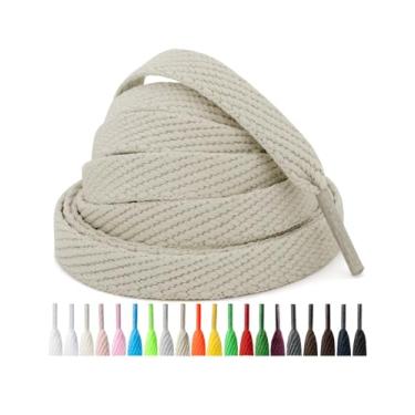 Imagem de Handshop 2 pares de cadarços planos de 2/12.7 cm em 20 cores, cadarços largos para atletismo, sapatos de skate, cáqui, 60 Inch (152 cm)