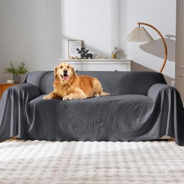Imagem de YUEANG Capa de sofá à prova d'água, reversível, lavável, antiderrapante, com 2 almofadas, capas de sofá seccionais para animais de estimação, capas de sofá para cães e gatos (180 x 231 cm/cinza escuro