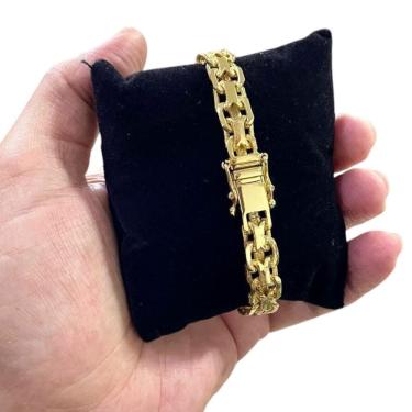 Imagem de Pulseira Cadeado Duplo 10Mm Banhado A Ouro 18K 750