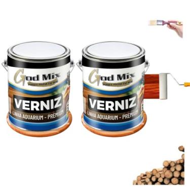 Imagem de Kit 2 Verniz Para Madeira Base Água Sem Odor 900ml Premium Godmix (Incolor)