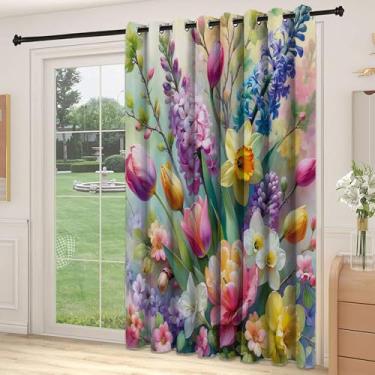 Imagem de Divisória de parede de cortina divisória de primavera, cenário sonoro colorido de rosas florescendo, lavanda e peônia com folhas, cortinas largas isoladas/cortinas de quarto (painel único), L 236 x C