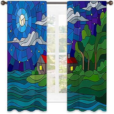 Imagem de Cortina isolada com sombreamento abstrato, imagem geométrica colorida fractal, tecido impermeável, cortinas blackout com absorção de som para decoração de sala de jantar/festa, L 250 x C 213 cm