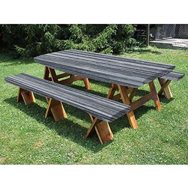 Imagem de Capa de toalha de mesa de piquenique e banco de madeira, estampa de textura de prancha de madeira, conjunto de 3 peças, perfeito para festas ao ar livre, pátio, 76 x 182 cm