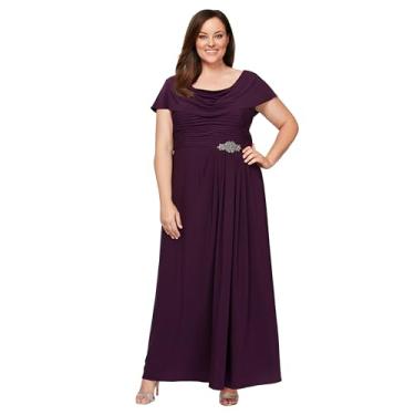Imagem de Alex Evenings Vestido feminino plus size longo gola drapeada evasê, Berinjela Plus, 52